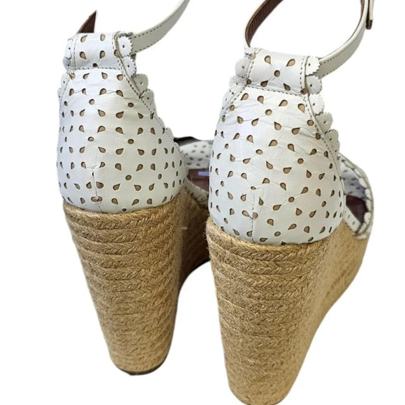 Tabitha Simmons Harp White Flower Perforated Leather Wedge Jute Sandal 38 US 7.5 - Picture 4 of 13